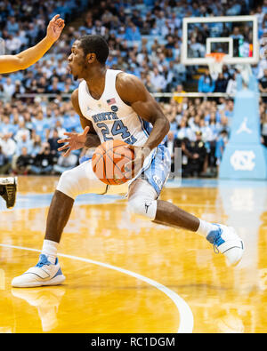 USA, 12th January 2019. North Carolina Tar Heels guard Kenny Williams (24) during the NCAA College Basketball game between the Louisville Cardinals and the North Carolina Tar Heels at the Dean E. Smith Center on Saturday January 12, 2019 in Chapel Hill, North Carolina. Jacob Kupferman/CSM Credit: Cal Sport Media/Alamy Live News Stock Photo