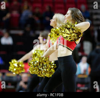 College Park, MD, USA. 12th Jan, 2019. Maryland Terrapins dancers perform during a NCAA Women's Basketball game between the University of Maryland Terrapins and the Michigan Wolverines at the Xfinity Center in College Park, MD. Justin Cooper/CSM/Alamy Live News Stock Photo
