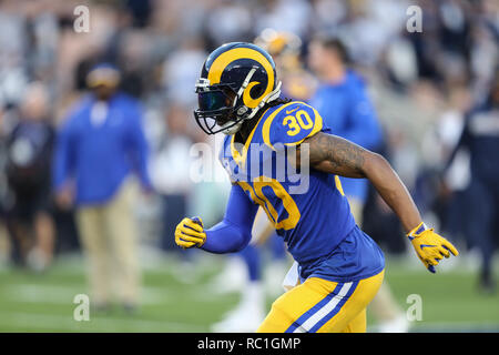 Los Angeles, CA, USA. 12th Jan, 2019. Los Angeles Rams running back Todd Gurley (30) before the NFL Divisional Playoffs game between Dallas Cowboys vs Los Angeles Rams at the Los Angeles Memorial Coliseum in Los Angeles, Ca on January 12, 2019. Photo by Jevone Moore Credit: csm/Alamy Live News Stock Photo