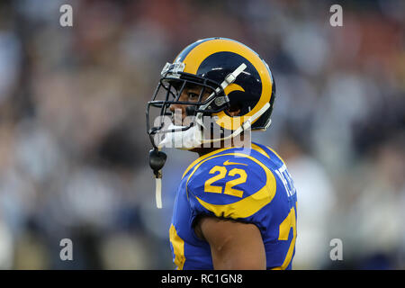 Los Angeles, CA, USA. 12th Jan, 2019. Los Angeles Rams cornerback Marcus Peters (22) before the NFL Divisional Playoffs game between Dallas Cowboys vs Los Angeles Rams at the Los Angeles Memorial Coliseum in Los Angeles, Ca on January 12, 2019. Photo by Jevone Moore Credit: csm/Alamy Live News