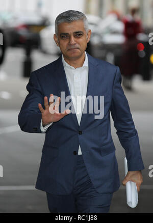 London, UK, January 13, 2019. Sadiq Khan Mayor of London seen at the BBC studios in London Credit: WFPA/Alamy Live News Stock Photo