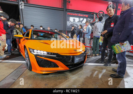 Chiba, Japan. 13th Jan, 2019. People visit the Tokyo Auto Salon 2019 in Chiba, Japan, Jan. 13, 2019. Some 420 companies participated in the three-day event, which was closed on Sunday. Credit: Ma Caoran/Xinhua/Alamy Live News