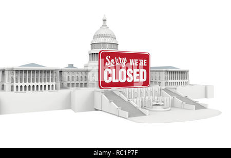 United States Capitol Building with Closed Sign. Government Shutdown Illustration Stock Photo