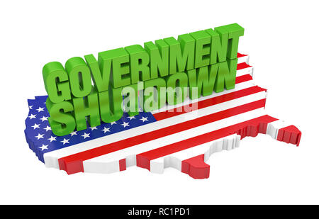 Government Shutdown with United States Map Flag Isolated Stock Photo