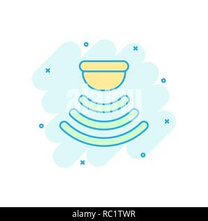 Motion sensor icon in comic style. Sensor waves vector cartoon illustration pictogram. Security connection business concept splash effect. Stock Vector