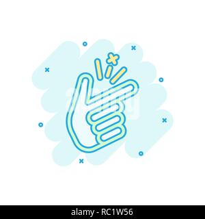 Finger snap icon in comic style. Fingers expression vector cartoon illustration pictogram. Snap gesture business concept splash effect. Stock Vector