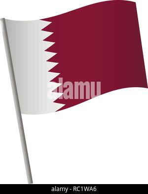 Qatar flag icon. National flag of Qatar on a pole vector illustration. Stock Vector