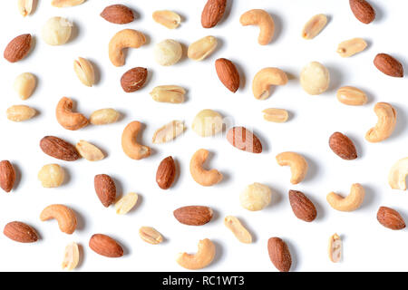 salted cocktail nuts isolated on white background, snack food concept and top view Stock Photo