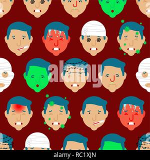 Headache pattern seamless. Head Pain background. Concussion and cold. High fever and heat infection. Flu virus. Nausea and dizziness. Metaphor of prob Stock Vector