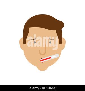Thermometer in mouth. Heat High Temperature. Cold and flu. Metaphor of problems and reduced health. pain medical health care concept Stock Vector