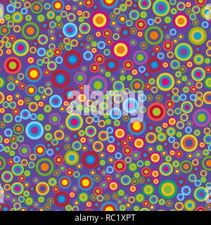 Colorful psychedelic circles on a violet background. Stock Vector