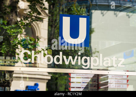 U- Bahn subway sign at the entrance of Chlodwigplatz station in Koeln, Germany. Stock Photo