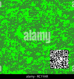 Digital camouflage seamless pattern. Abstract geometric military texture. Repeating modern stylish fabric textile background with QR data Pixel Camo F Stock Vector