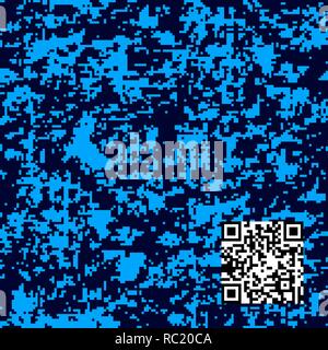 Digital camouflage seamless pattern. Abstract geometric military texture. Repeating modern stylish fabric textile background with QR data Pixel Camo F Stock Vector