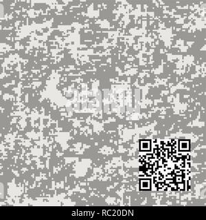 Digital camouflage seamless pattern. Abstract geometric military texture. Repeating modern stylish fabric textile background with QR data Pixel Camo F Stock Vector