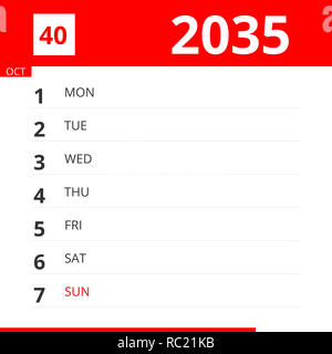 Calendar planner for week 40 in 2019, ends october 6, 2019 stock photo -  alamy