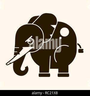 Vintage Elephant With Tusks Logo For Interior Design. Vector Illustration Stock Vector