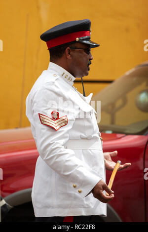 Nassau / Bahamas - April 3.2007: Portrait of a Bahamian police officer dressed in the white uniform. Stock Photo