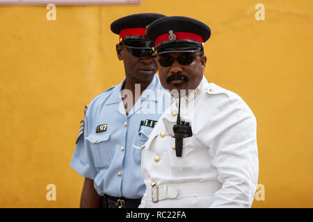 Nassau / Bahamas - April 3.2007: Portrait of a Bahamian police officer dressed in the white uniform. Stock Photo