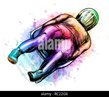 Abstract Luge sport winter sports from splash of watercolors Stock Vector