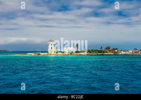 View on the exotic island with the lighthouse. Pearl island in Nassau, Bahamas. Stock Photo
