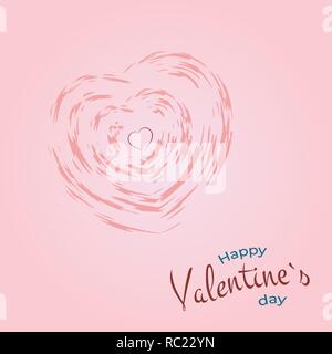 Vector Heart shape concept happy valentine greeting card with brush painting isolated on rose background Stock Vector