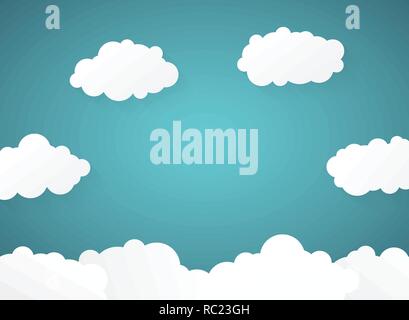 Abstract of gradient blue sky with clouds paper cut background, vector eps10 Stock Vector
