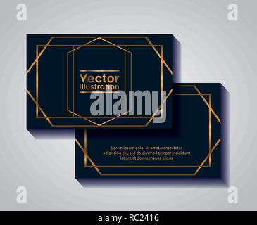 pair of business cards with lines and figures vector illustration design Stock Vector