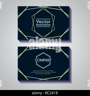 pair of business cards with lines and figures vector illustration design Stock Vector