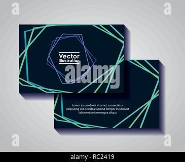 pair of business cards with lines and figures vector illustration design Stock Vector