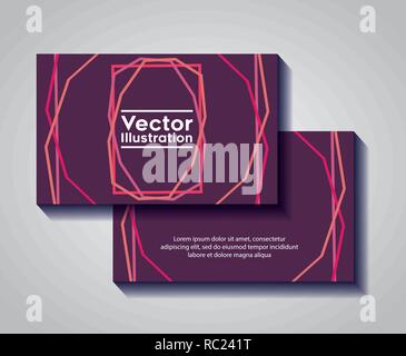 pair of business cards with lines and figures vector illustration design Stock Vector