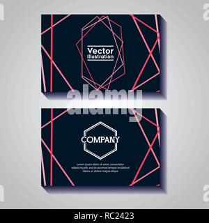 pair of business cards with lines and figures vector illustration design Stock Vector