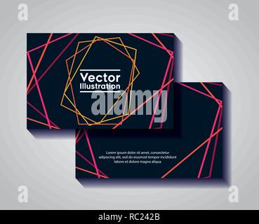 pair of business cards with lines and figures vector illustration design Stock Vector