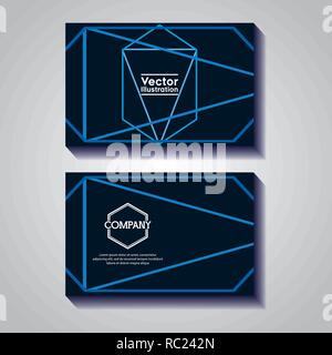 pair of business cards with lines and figures vector illustration design Stock Vector