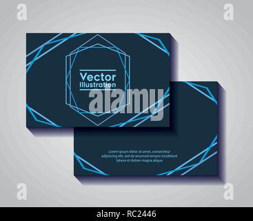 pair of business cards with lines and figures vector illustration design Stock Vector