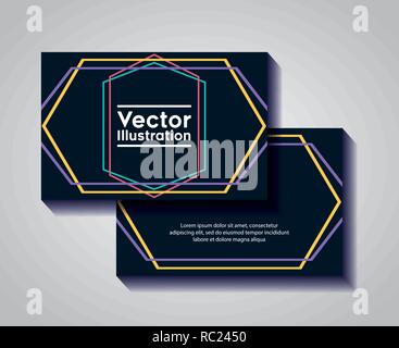 pair of business cards with lines and figures vector illustration design Stock Vector