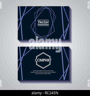 pair of business cards with lines and figures vector illustration design Stock Vector
