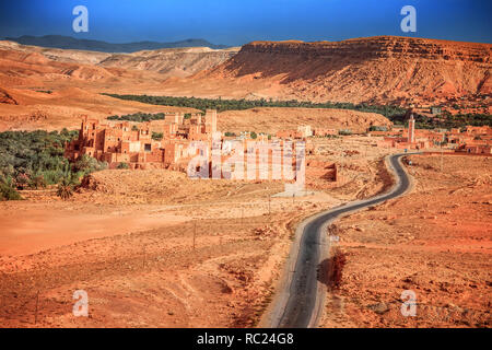 Epic Viev View of the valley Ounila River. Beautiful Northern African Landscape . Fascinating view from the hill to the valley in Morocco Stock Photo