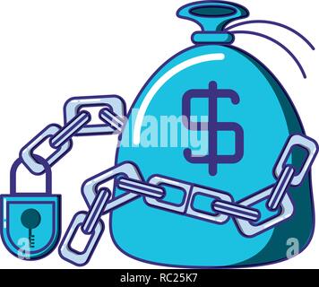 bag money with chain and padlock vector illustration design Stock Vector