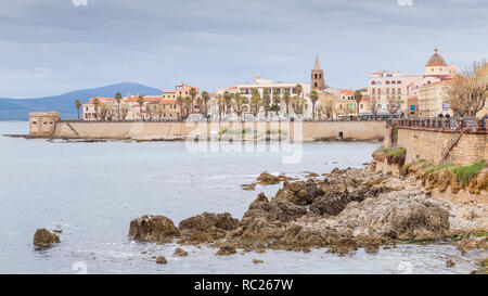 Cityscape of Alghero in Sardinia, Italy Stock Photo