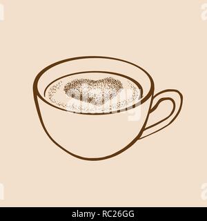 Hand drawn sketch cup of tea or coffe with heart. Vector illustration. Stock Vector