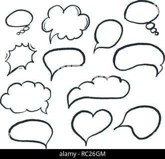 Set of hand drawn speech bubbles. Ink pen or pencil imitation Stock Vector