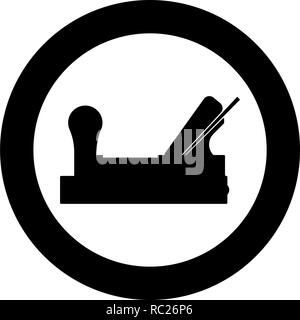 Jointer plane with wood icon black color vector I flat style simple imagein circle round Stock Vector