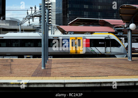 A Queensland Rail electric train at Roma Street station, Brisbane, Queensland, Australia Stock Photo