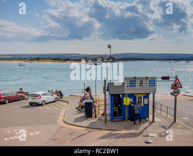 Waiting to board the Sandbanks Ferry, a vehicular chain ferry, which crosses the entrance of Poole Harbour between Studland and Poole, Dorset, UK Stock Photo