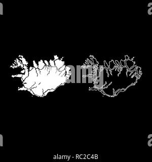 Map of Iceland icon set white color illustration flat outline style ...
