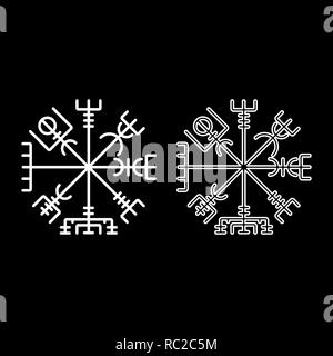 Vegvisir runic compass galdrastav Navigation compass symbol icon set white color I flat outline style simple image Stock Vector