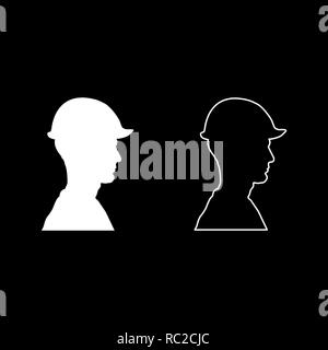 Avatar builder architect engineer in helmet view icon set white color I flat outline style simple image Stock Vector