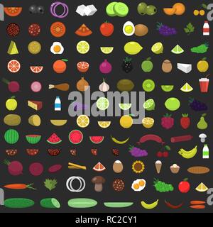 Food icon mega set. Fruit and vegetables, Big collection. Vector illustration Stock Vector