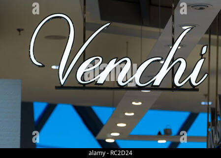 Venchi traditional high quality Italian Chocolate and Gelato place sign. Stock Photo